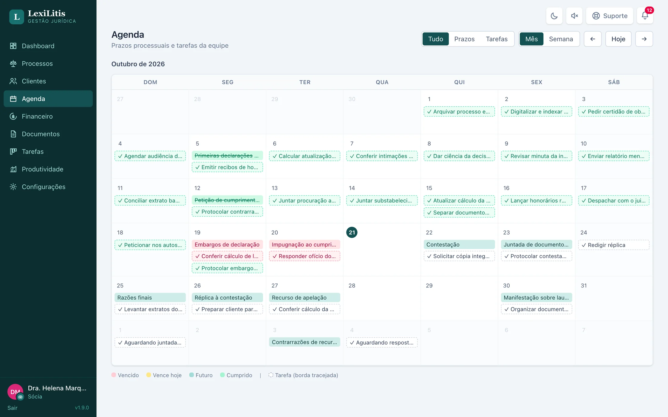 Agenda e prazos do LexiLitis