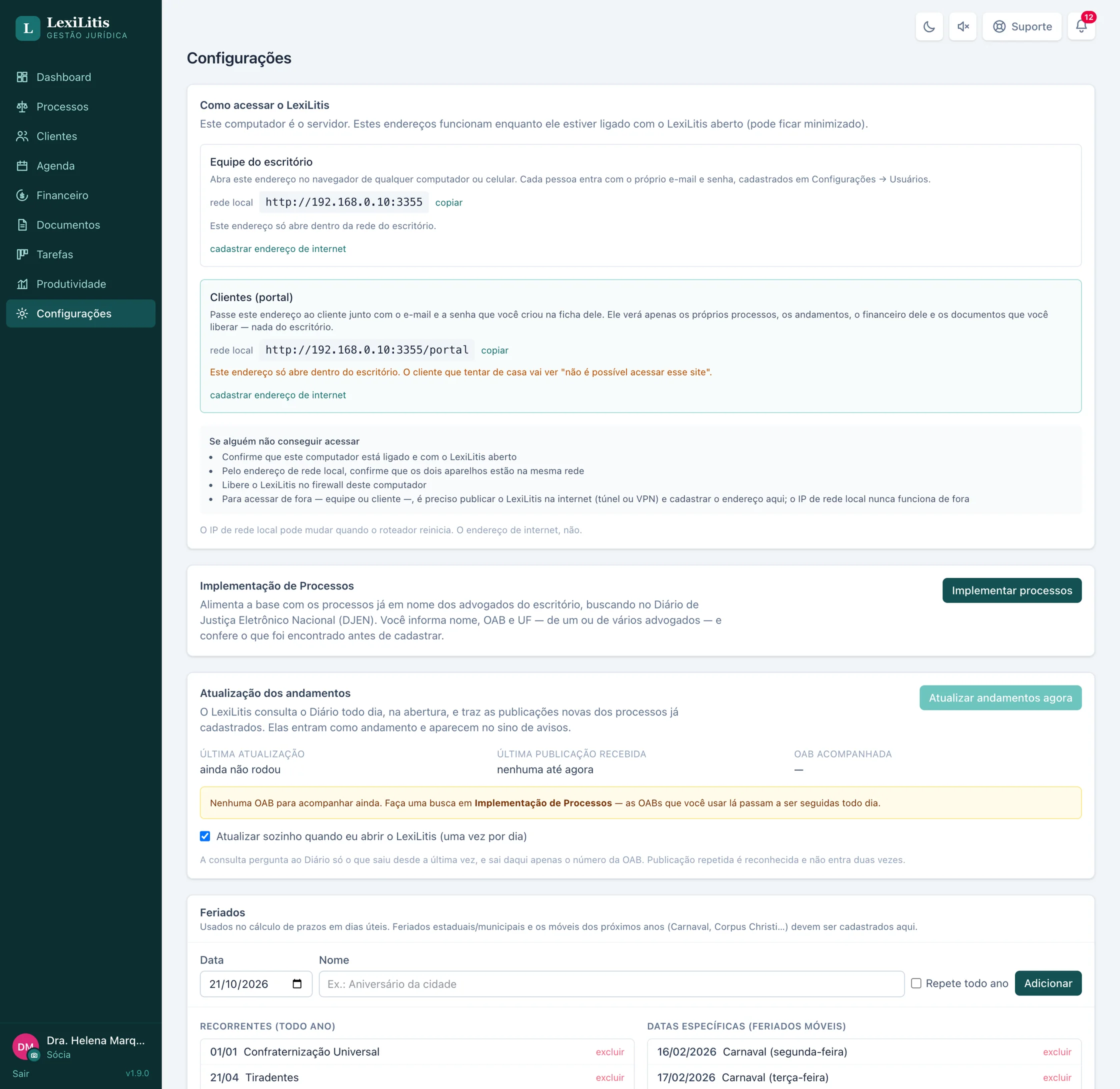 Configurações do LexiLitis